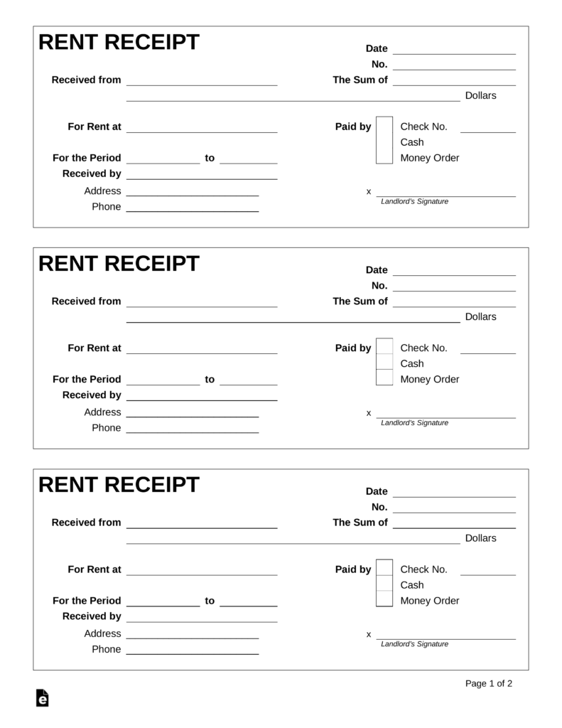 Free fillable receipt forms template